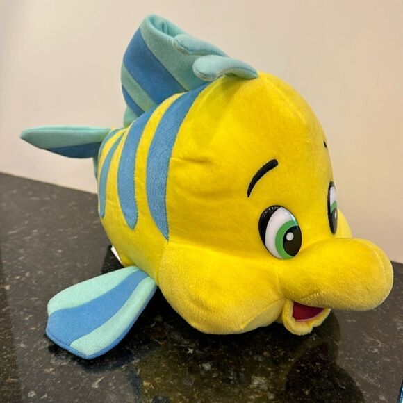 Disney The Little Mermaid Flounder Fish Plush Stuffed Animal Yellow Blue 14" - Picture 1 of 8
